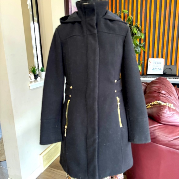 DETAILS INT Black Lined Trench Coat Gold Toned Buttons and Zipper Size XSmall - Picture 3 of 16